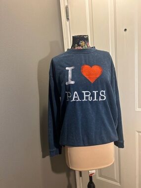 Urban Nation "I ❤️ Paris" Sweatshirt Navy Blue Graphic Crewneck XL GUC